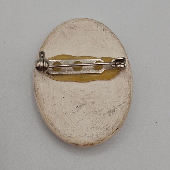 VTG Ceramic Porcelain Cabochon Transferware Flora Fauna Hummingbird Brooch Pin - Picture 3 of 10